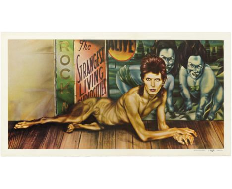 Original vintage music advertising poster published for the promotion of David Bowie’s concept album “Diamond Dogs” released 