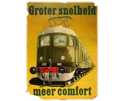 Original vintage advertising poster for the NS 1010 Train - Greater Speed More Comfort / Groter Snelheid Meer Comfort - Great