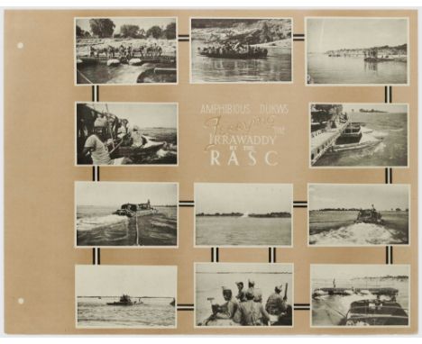 Original vintage WWII propaganda poster: Amphibious Dukws Ferrying the Irrawaddy by the RASC. This poster features black and 