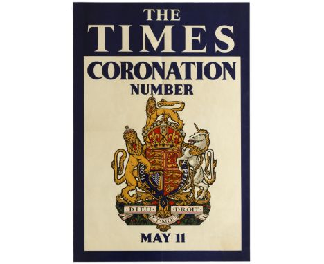 Original vintage advertising poster published by the Times newspaper for George VIs coronation on May 12th 1937, with the pos