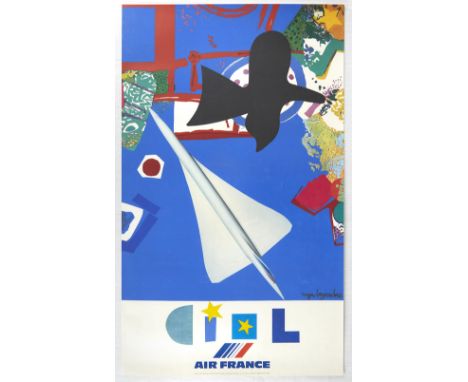 Original vintage travel poster featuring Concorde issued by Air France - Great colourful artwork by notable French artist Rog