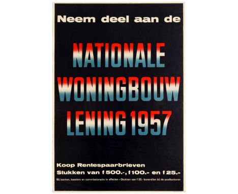 Original vintage advertising poster promoting participation in the in the national housing loan - Nationale Woningbouw Lening