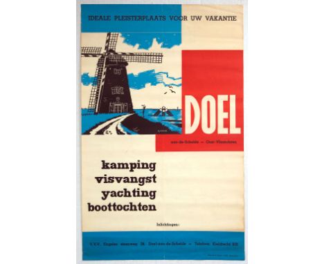 Original vintage travel advertising poster for Doel, a subdivision of the municipality of Beveren in the Flemish province of 
