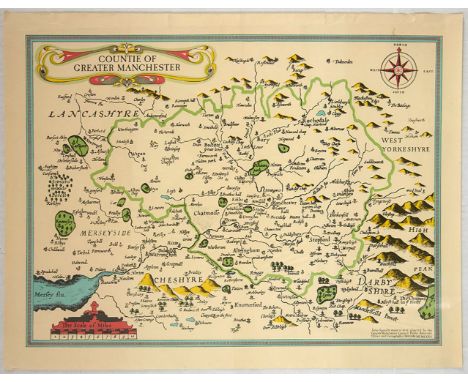 Original vintage map of the county of Manchester (1610) by John Speed (1552-1629), an English cartographer and historian. Pri