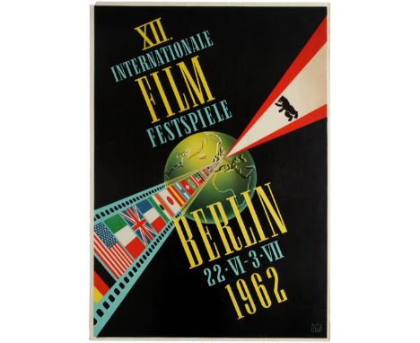 Original vintage advertsing poster for the XII Berlin International Film Festival held between 22 June and 3 July 1962 (XII I