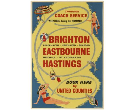 Original vintage travel advertising published by the United Counties Omnibus company to promote its weekends coach services d