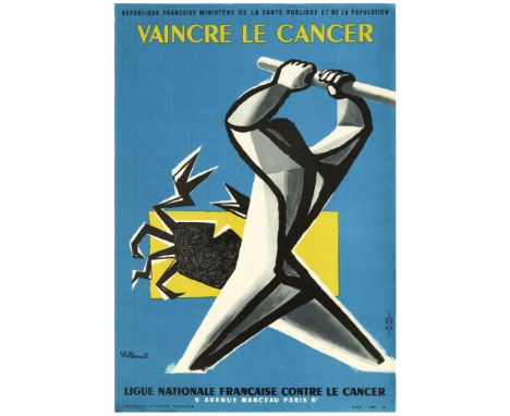 Original vintage propaganda poster published by the French Ministry of Public Health and by the French League Against Cancer: