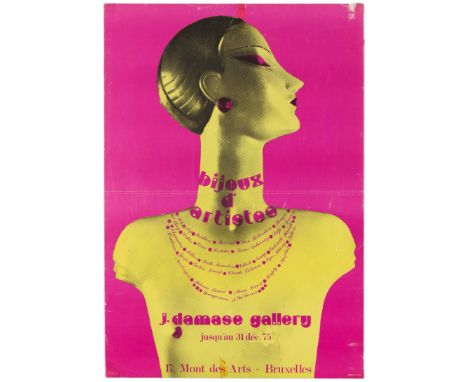 Original vintage advertising poster for an exhibition of artists' jewellery at Jacques Damase Gallery, 17 Mont des Arts Bruss