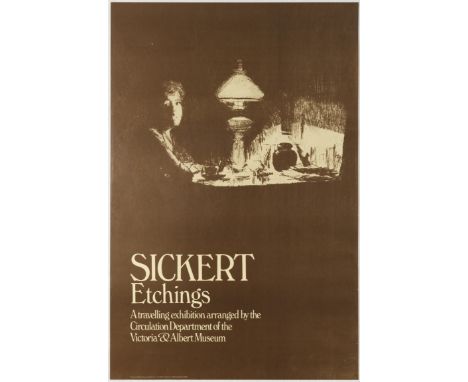Original vintage advertising poster for a travelling exhibition of Sickert's etchings, organised by the Victoria and Albert M