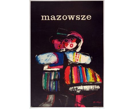 Original vintage advertising poster for the Polish State Folk Group Mazowsze featuring a striking design by renowned and infl