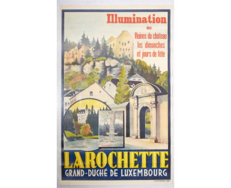 Original vintage travel advertising poster for Larochette, a commune and town in central Luxembourg, in the canton of Mersch.
