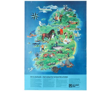 Original vintage travel poster illustrating places of interest in Ireland.  Published in Danish by the Aer Lingus Ailine. Aer