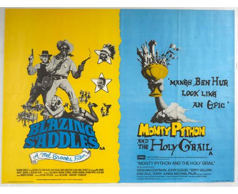 Original vintage movie advertising poster of a double bill feature with the films "Blazing Saddles" and "Monty Python and the