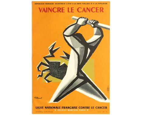 Original vintage propaganda poster published by the French Ministry of Public Health and by the French League Against Cancer: