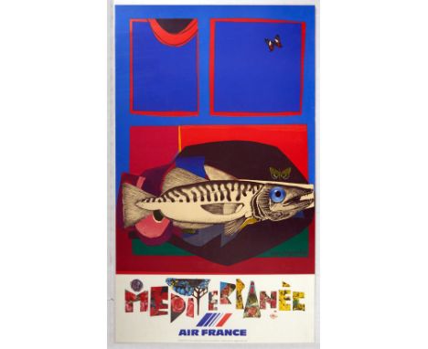 Original vintage travel advertising poster for Air France, and designed by Roger Bezombes (1913-1994). Bezombes was a painter
