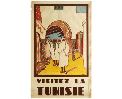 Original vintage travel poster published by and for the Tunisian Government: Visit Tunisia (Visitez la Tunisie). This poster 