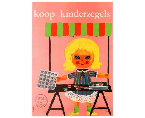 Original vintage advertising poster for Coop children charity stamps.  This poster was printed in 1965, the Dutch children's 