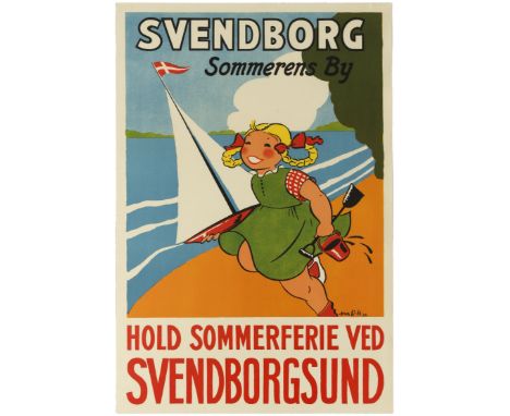 Original vintage travel poster to promote summer holidays in the city of Svendborg in Denmark: Svendborg Summer City - Spend 