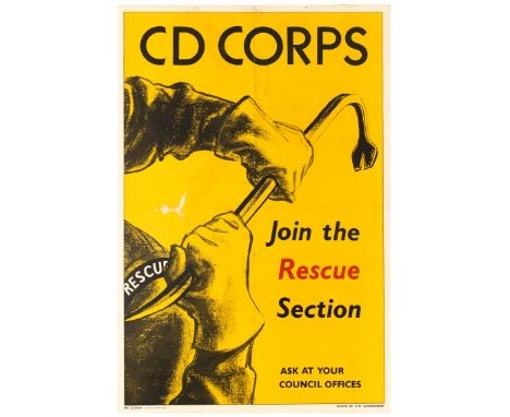 Original vintage propaganda poster issued by CD Corps - Join the Rescue Section - Great illustration depicts gloved hands wei