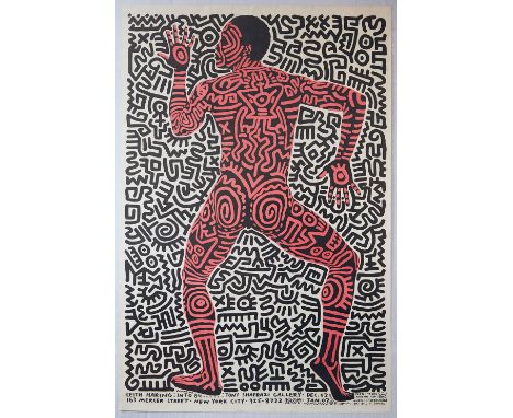 Original vintage advertising poster for an exhibition of works by American artist Keith Haring at the Tony Shafrazi Gallery i