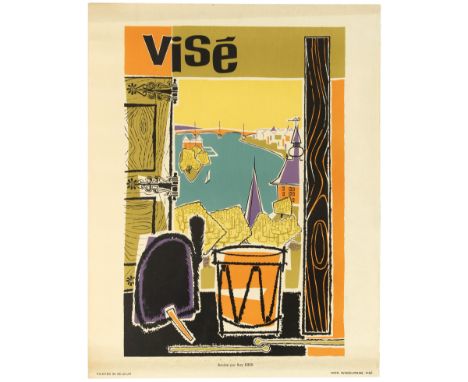 Original vintage travel poster for the town of Vise in Belgium, located on the river Meuse, in the Walloon province of Liège.