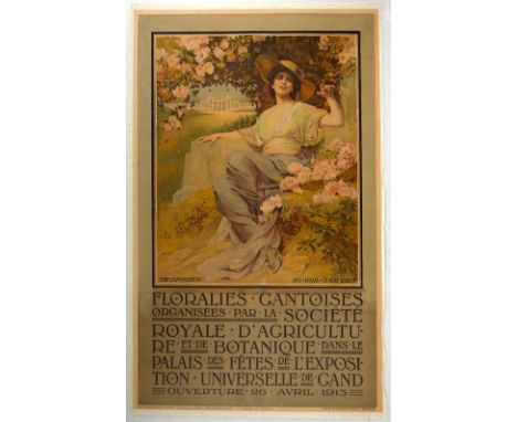 Original vintage advertising poster for a horticulture exhibition of the flowers held in Ghent, Belgium from 26 April to 5 Ma