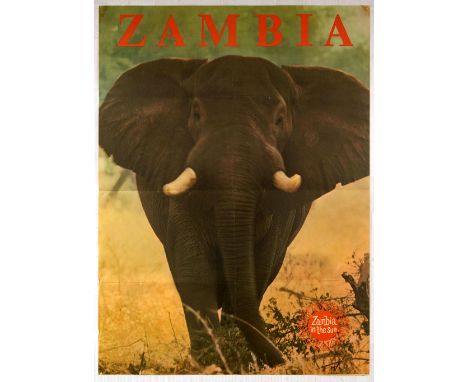 Original vintage travel advertising poster for Zambia with a tourist office logo Zambia in the Sun in the bottom right corner