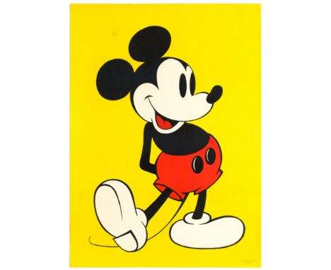 Original vintage advertising poster issued by Springbok Editions showing an image of Mickey Mouse in its famous red short set