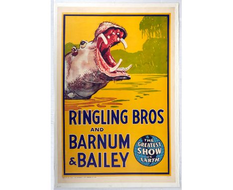 Original vintage circus advertising poster for the Ringling Circus and Barnum &amp; Bailey, an American traveling circus comp