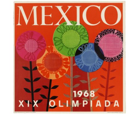 Original vintage sport poster for the 1968 Summer Olympics in Mexico. Colourful design by renowned American graphic designer 