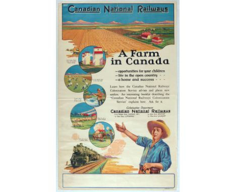 Original vintage travel poster issued by the colonization department of Canadian National Railways - A Farm in Canada - Great