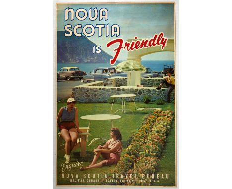 Original vintage travel advertising poster for Nova Scotia, Canada, and published by the Nova Scotia Travel Bureau. Nova Scot