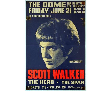 Original vintage music advertising poster promoting a concert by Scott Walker held at The Dome in Brighton on June 21, 1968, 