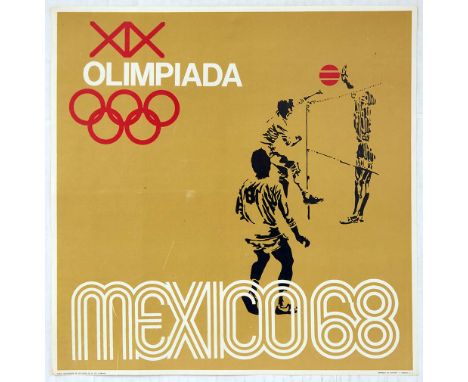 Original vintage sport poster for the 1968 Summer Olympics in Mexico. This poster published to promote the Volleyball Olympic