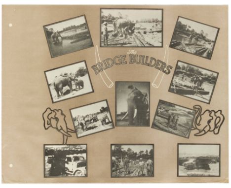 Original vintage WWII propaganda poster: The  Bridge Builders. This poster features black and white vignettes photographs sho