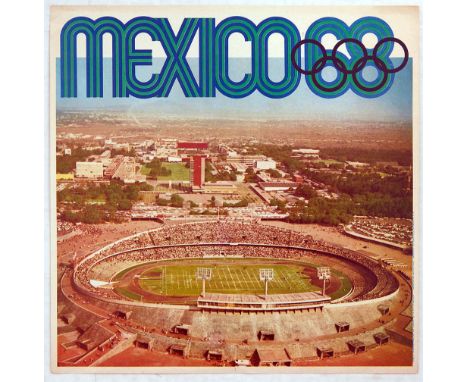 Original vintage sport poster for the 1968 Summer Olympics in Mexico. This poster features a colour photograph of the Olympic