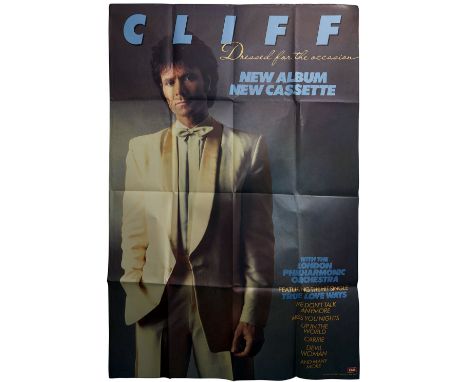 Original vintage music advertising poster for Sir Cliff Richard's album Dressed for the Occasion, recorded live with the acco