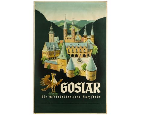 Original vintage travel advertising poster for the historic German town of Goslar: The Medieval Harz City (Die Mittelalterlic