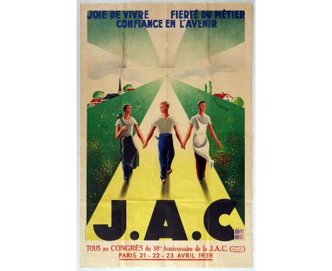 Original vintage propaganda poster published by the French J.A.C.: Jeunesse Agricole Catholique (Association of Young Catholi