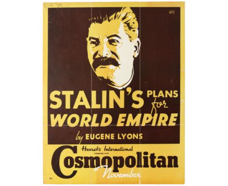 Original vintage advertising poster to promote a special Cosmopolitan feature about Stalin, Hitler's New Ally by an expert on