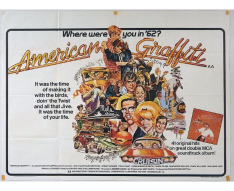 Original vintage UK Quad movie poster for the 1973 American coming-of-age comedy film American Grafitti - “Where were you in 