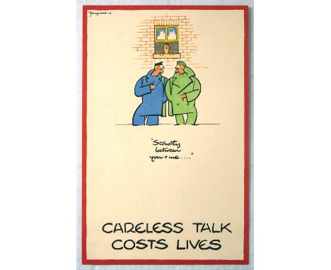 Original vintage World War Two UK propaganda poster: Careless Talk Costs Lives "Strictly between you and meâ€¦". Image of a s