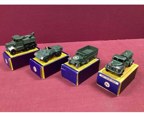 Four Moko Lesney Matchbox 1-75, all with a Military theme, No 61 Alvis Starlwart, No 49 Army Half Track, No 71 Army Water Tru