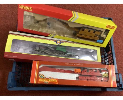 Three boxed items of 00 gauge rolling stock including Two operating Cranes by Hornby (one crane is missing the match trucks) 