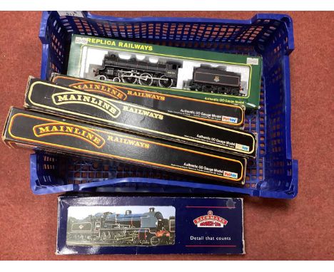 Five boxed 00 gauge steam locomotives and tenders by Mainline, Replica and Bachmann, including Mainline Collett 0-6-0, Bachma
