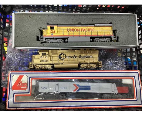 Three HO gauge American Diesel locomotives by Bachmann, Lima and others, including boxed Amtrak Co-Co No 523 by Lima, Union P