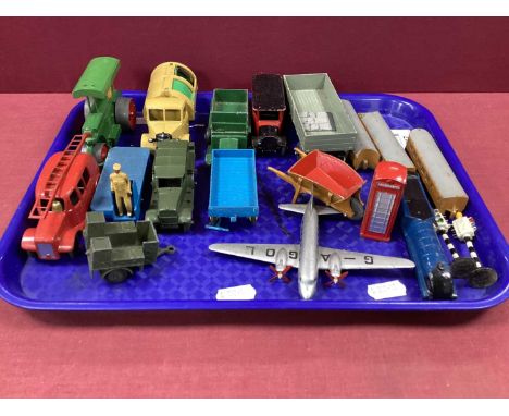 A Quantity of ImmediatePost War Dinky Toys, including Bedford dust cart, LNER train, telephone box, fire engine, all good, go