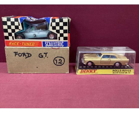 Dinky Toys No 127 Rolls Royce Silver Cloud MK.III, overall good, chipping to raised areas, mascot broken off, in original cas