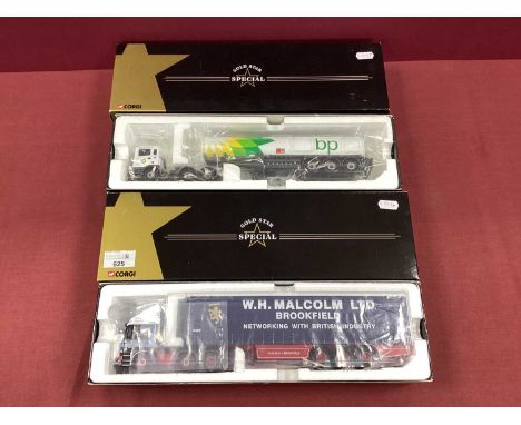 Two Corgi 1:50 Gold Star Special Diecast Model Commercial Vehicles. #CC12704 ERF ECS Curtainside W.H. Malcolm Limited, #CC119