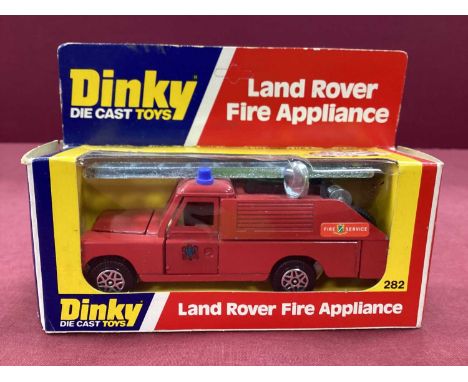 Dinky Toys No 282 Land Rover Fire Appliance, overall very good, some chipping to raised edges, boxed, box unpunched.